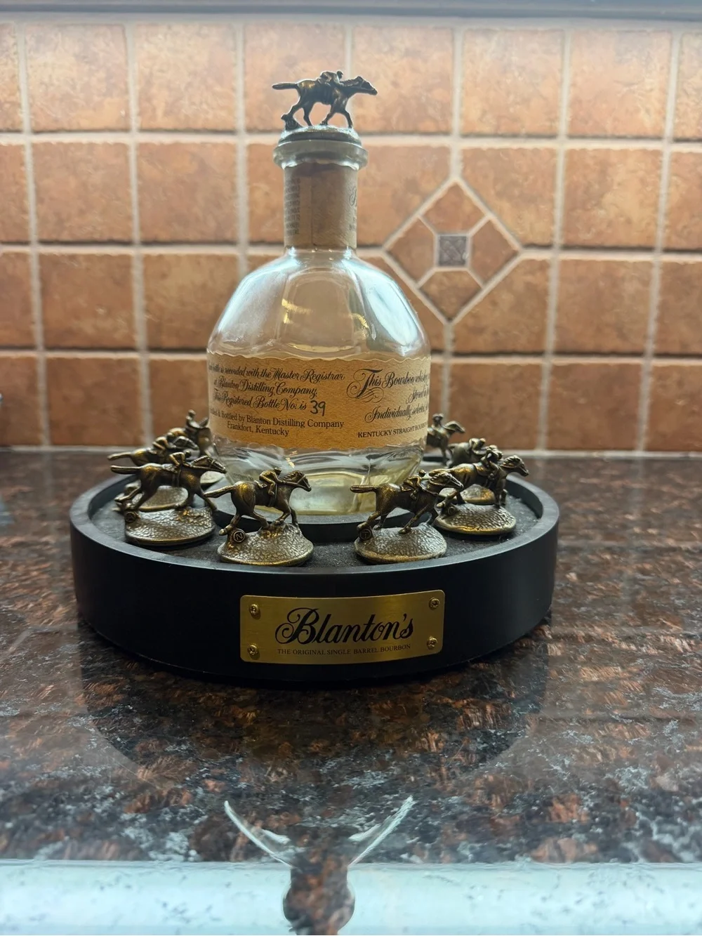 Collectible Blanton’s Stoppers Whiskey Bottle Display - Brown/Gold Accents